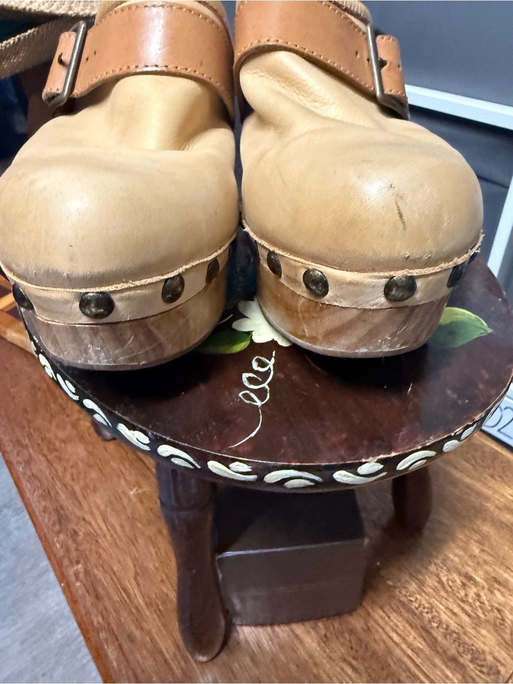 Free People Culver City Clog Leather Tan Clog Mules with Buckle - Picture 4 of 10